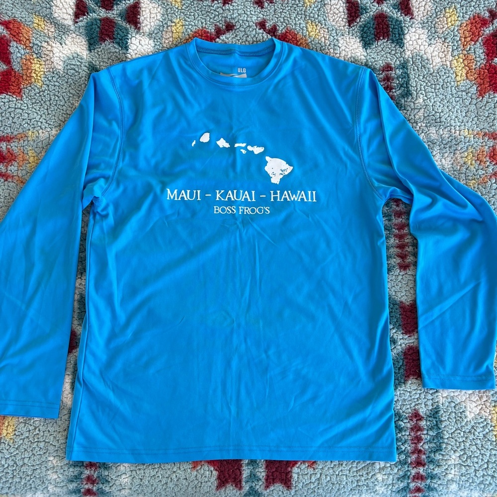 Men’s Boss Frog’s Long Sleeve UPF 50+ rash guard/swim shirt, size large.